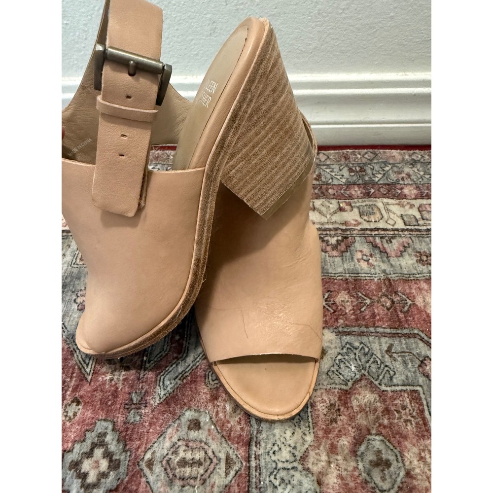 Eileen Fisher Tan Leather Block Heel Slingback Sandals Open Toe Nude 6.5 - Picture 2 of 7